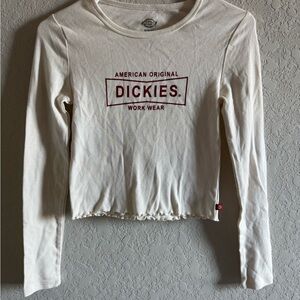 Dickies Cream Long Sleeve Shirt with Red Logo